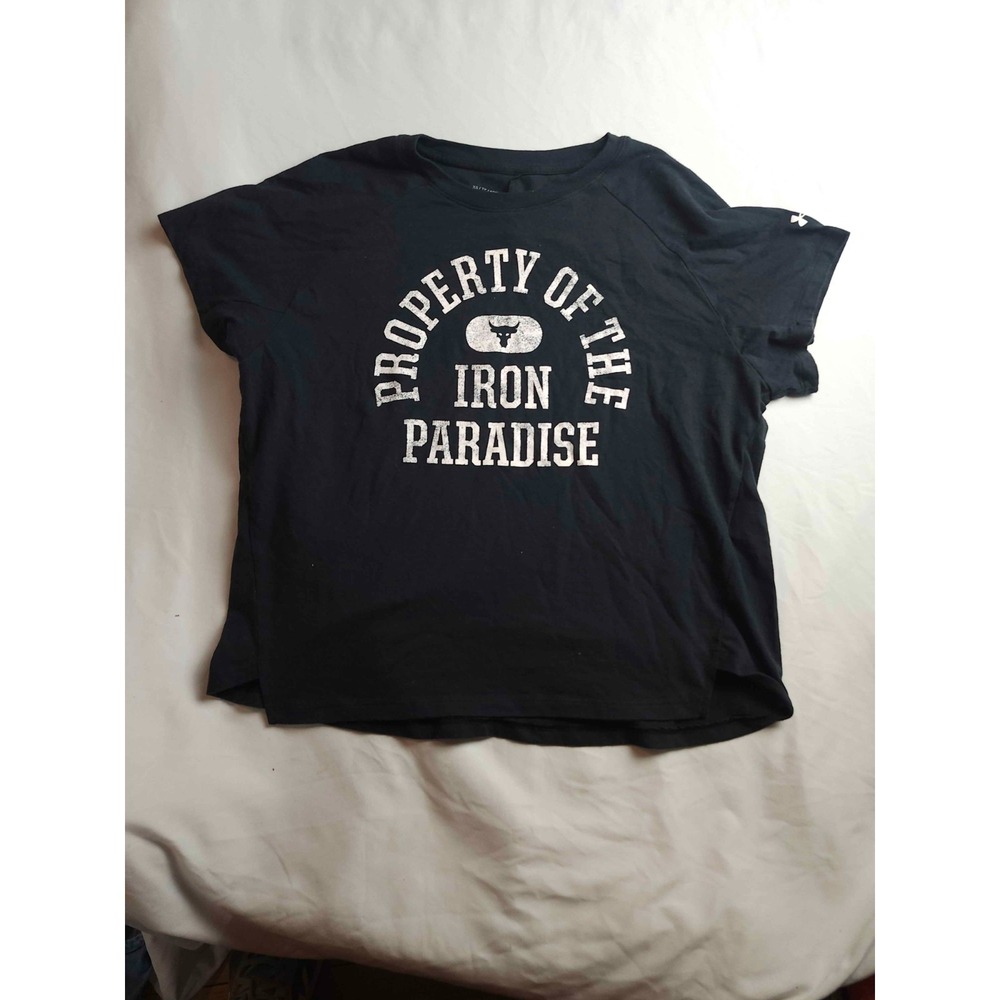 Under Armour Loose T Shirt Womens Size XS Black Project Rock Iron Paradise Gym